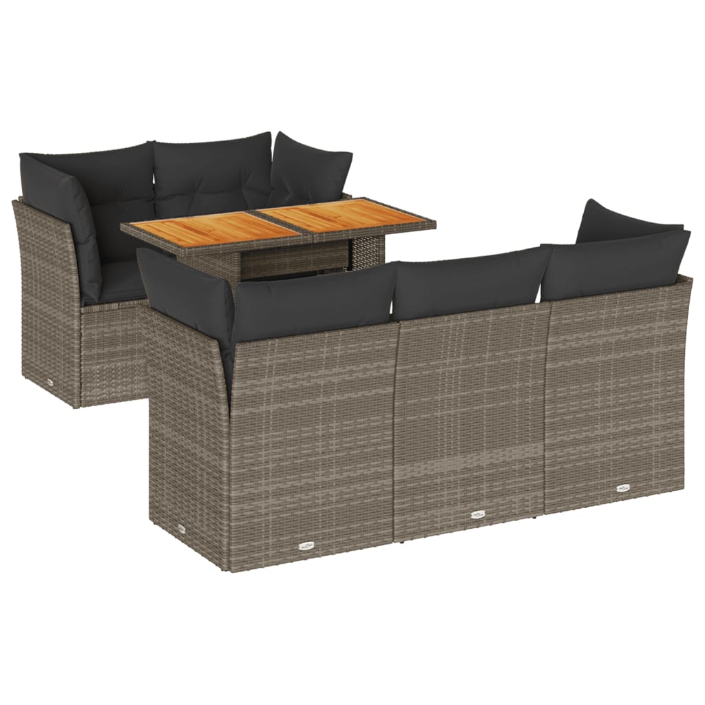 6-delige Loungeset met kussens poly rattan grijs