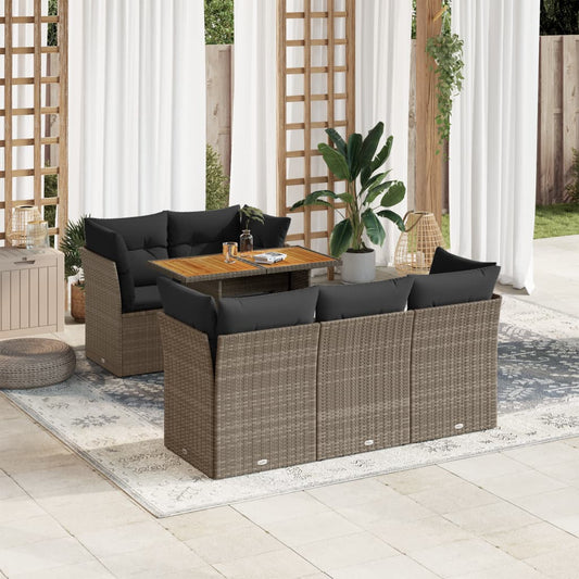 6-delige Loungeset met kussens poly rattan grijs