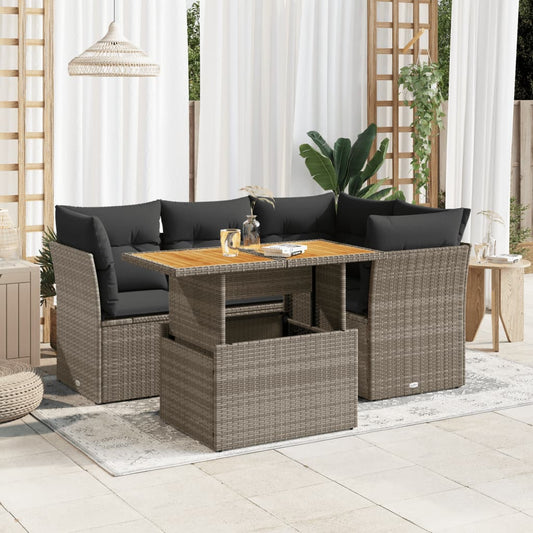 5-delige Loungeset met kussens poly rattan grijs