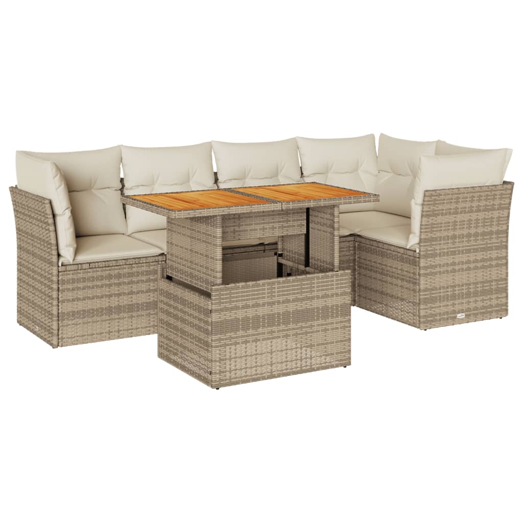 6-delige Loungeset met kussens poly rattan beige