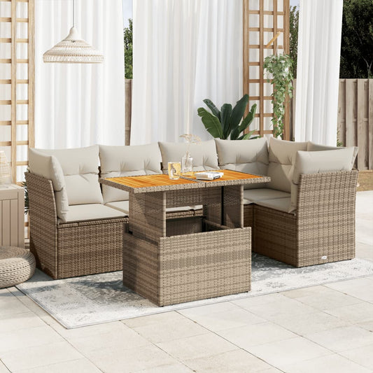 6-delige Loungeset met kussens poly rattan beige