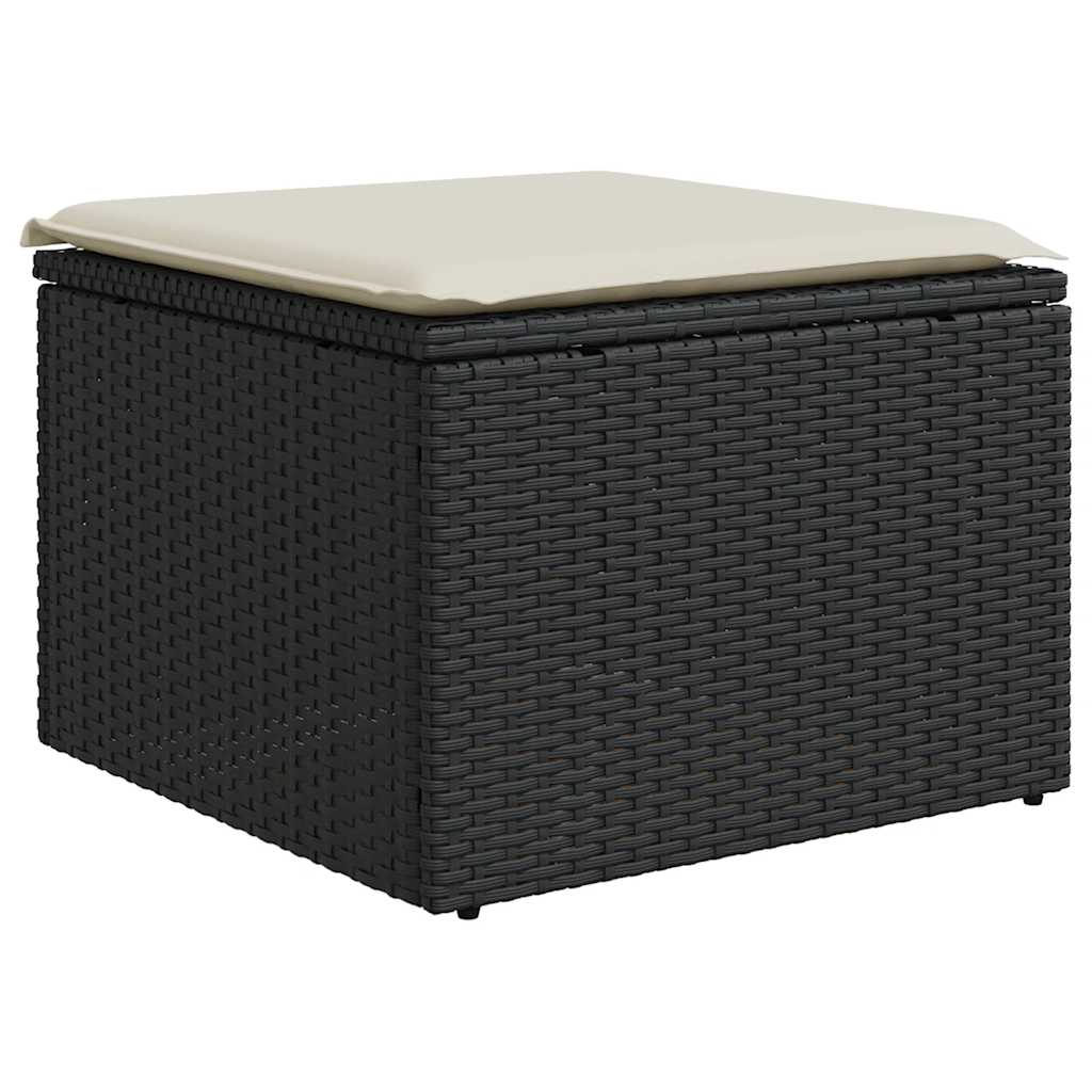 7-delige Loungeset met kussens poly rattan zwart