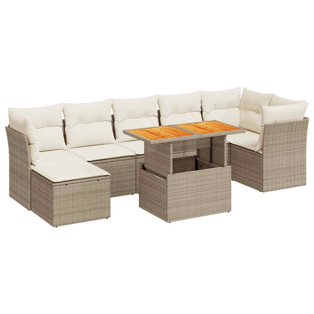 8-delige Loungeset met kussens poly rattan beige