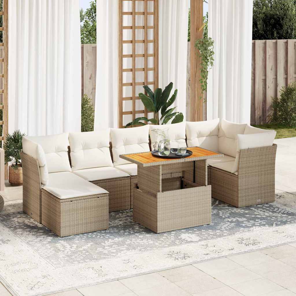 8-delige Loungeset met kussens poly rattan beige