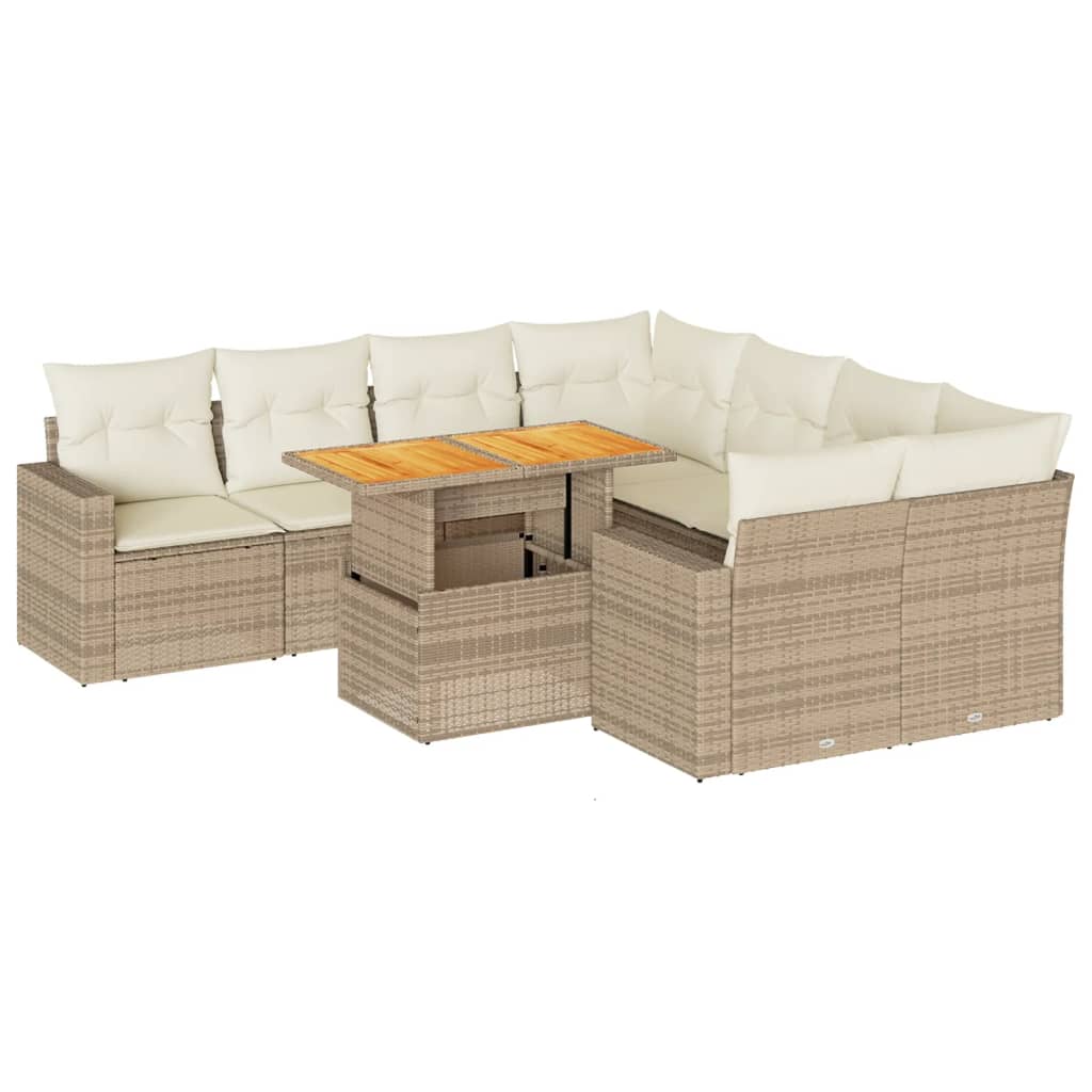 9-delige Loungeset met kussens poly rattan beige