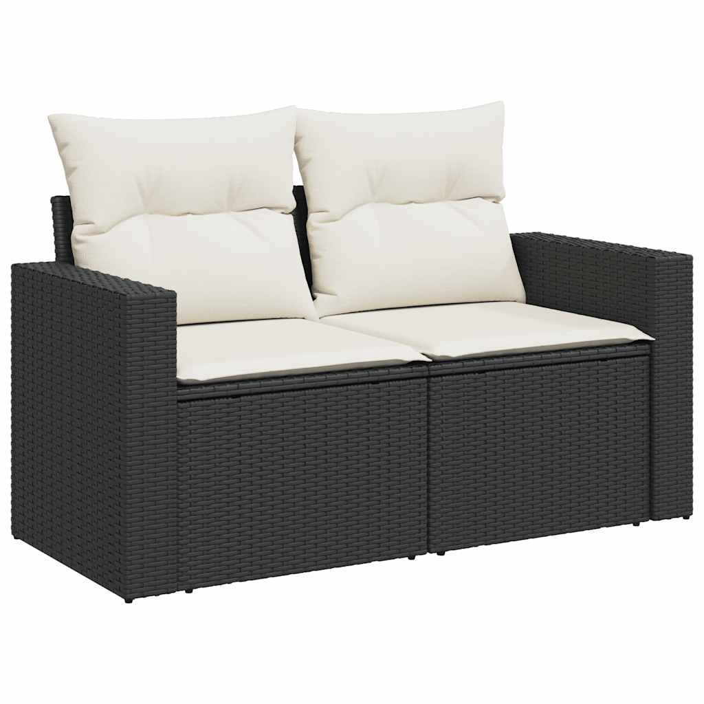 5-delige Loungeset met kussens poly rattan zwart