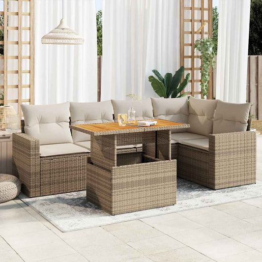 6-delige Loungeset met kussens poly rattan beige