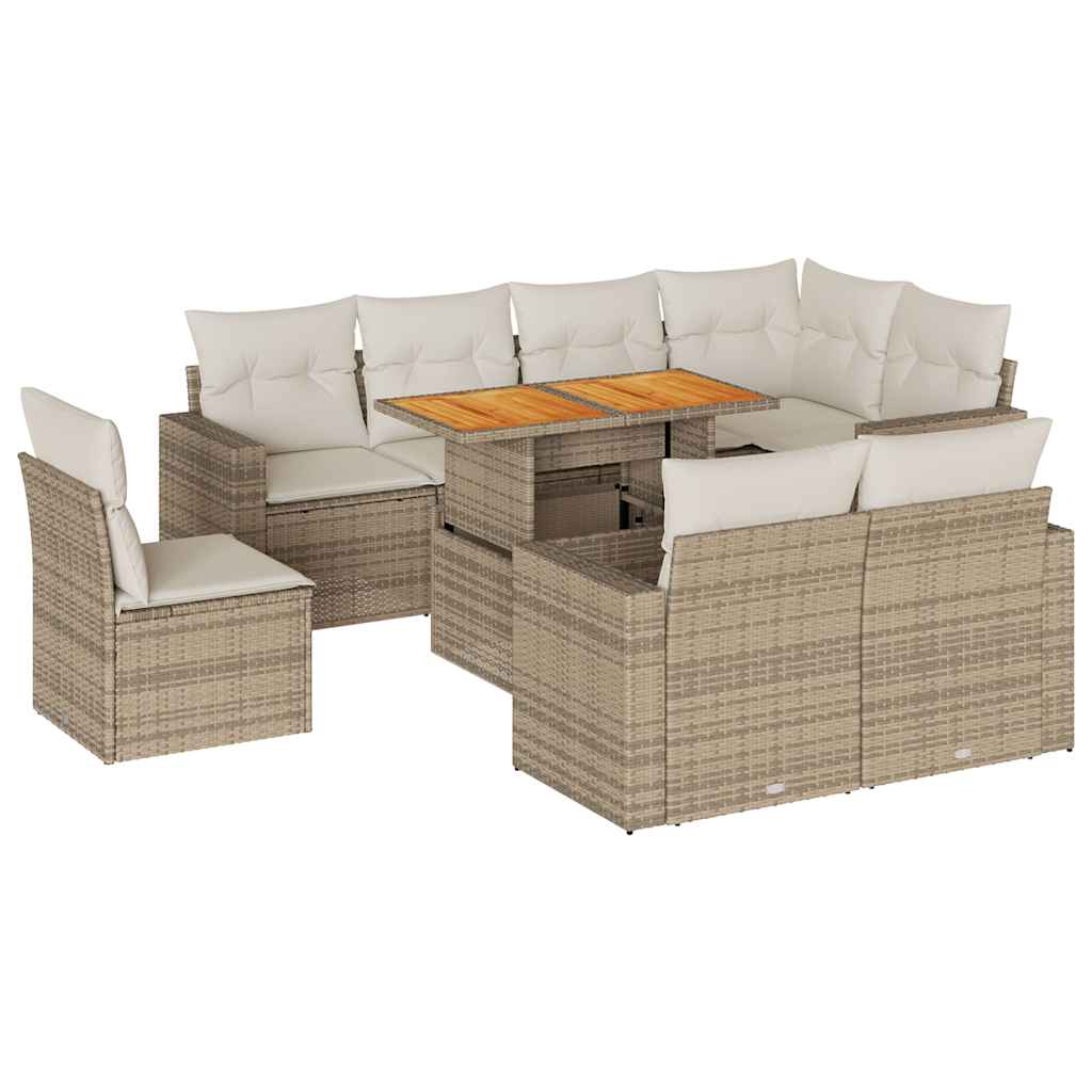 9-delige Loungeset met kussens poly rattan beige