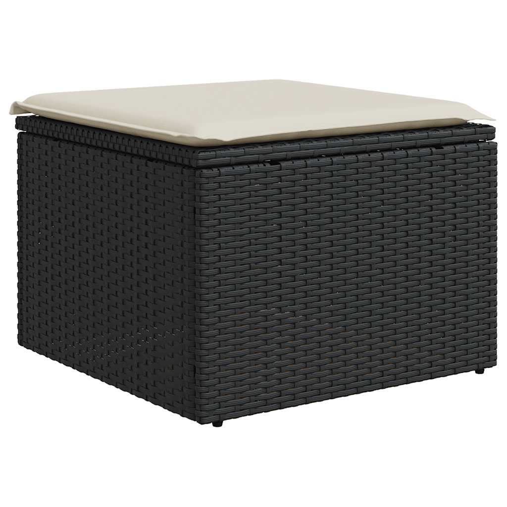 7-delige Loungeset met kussens poly rattan zwart