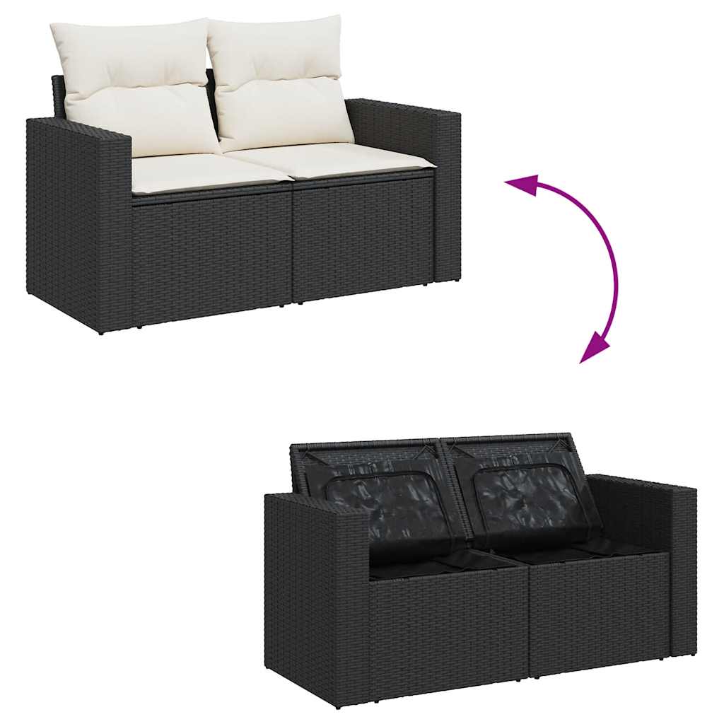 7-delige Loungeset met kussens poly rattan zwart