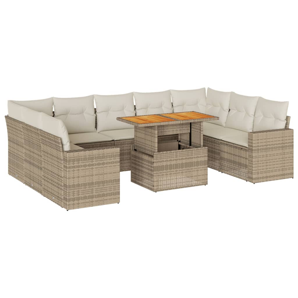 10-delige Loungeset met kussens poly rattan beige