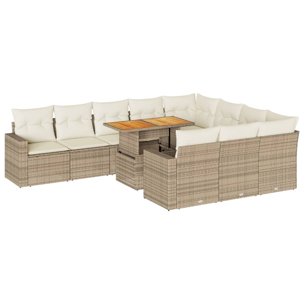 11-delige Tuinset met kussens poly rattan beige