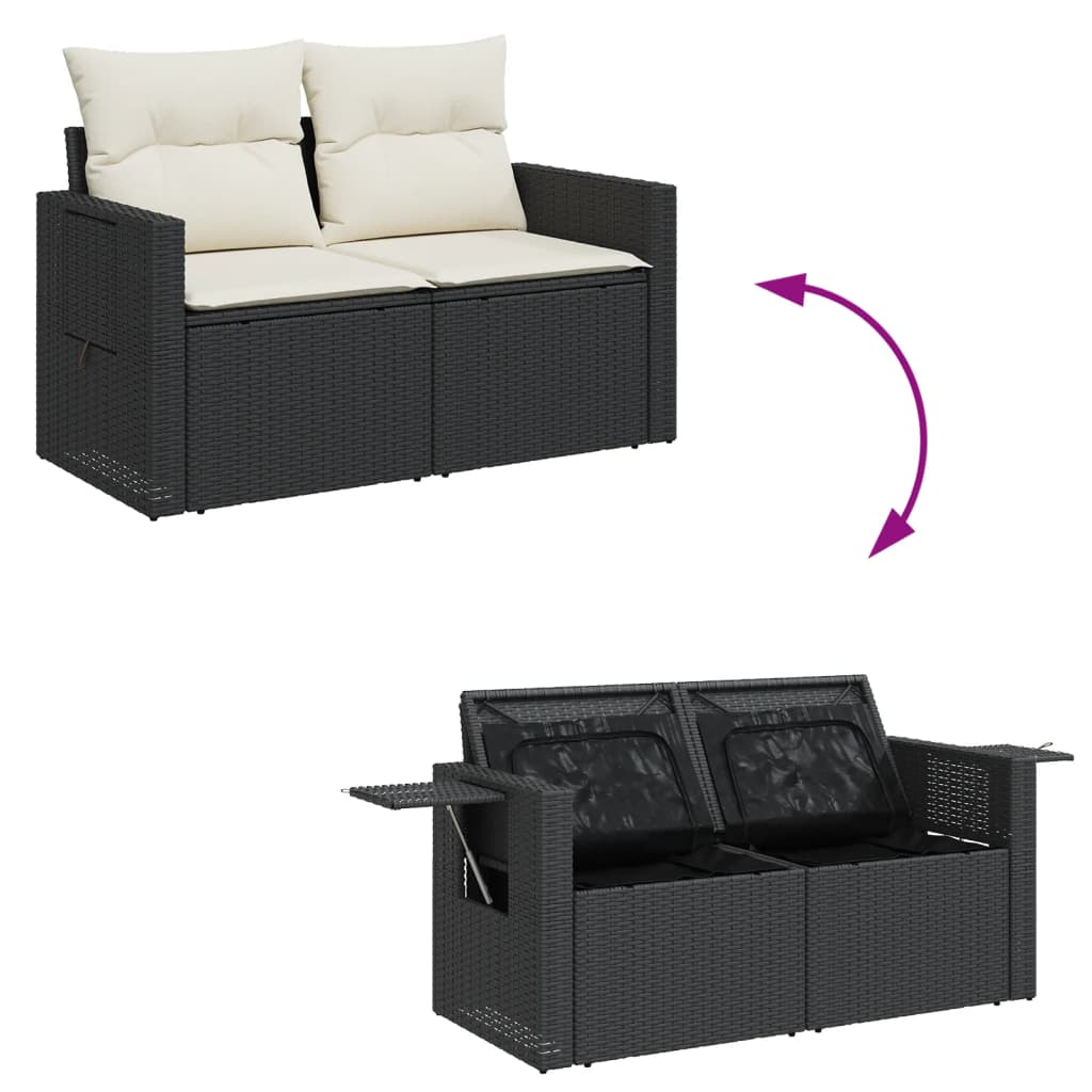 6-delige Loungeset met kussens poly rattan zwart