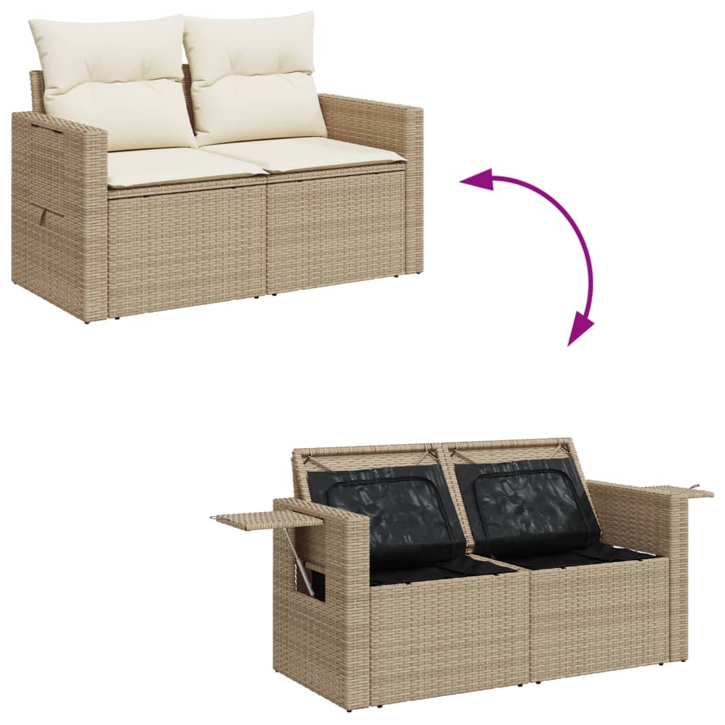 9-delige Loungeset met kussens poly rattan beige