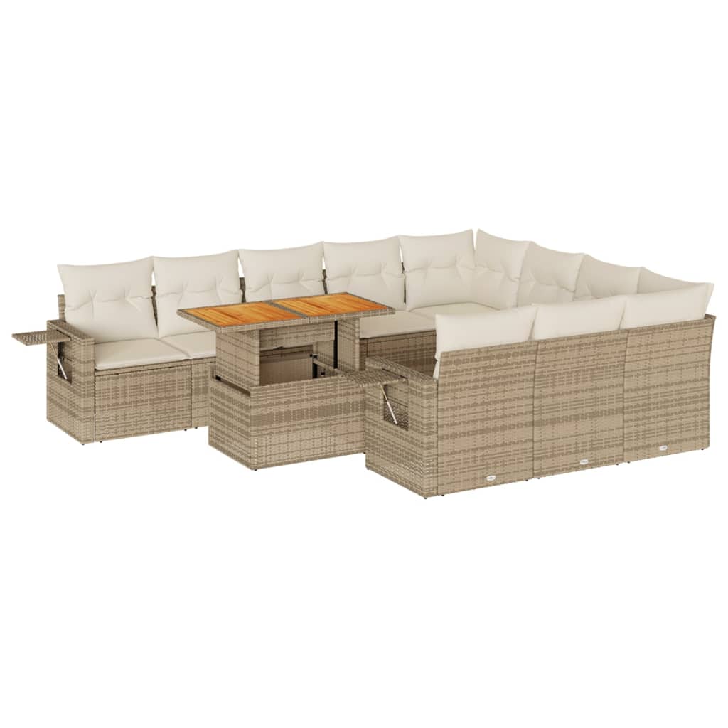 11-delige Tuinset met kussens poly rattan beige