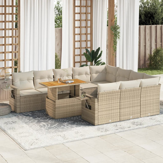 11-delige Tuinset met kussens poly rattan beige