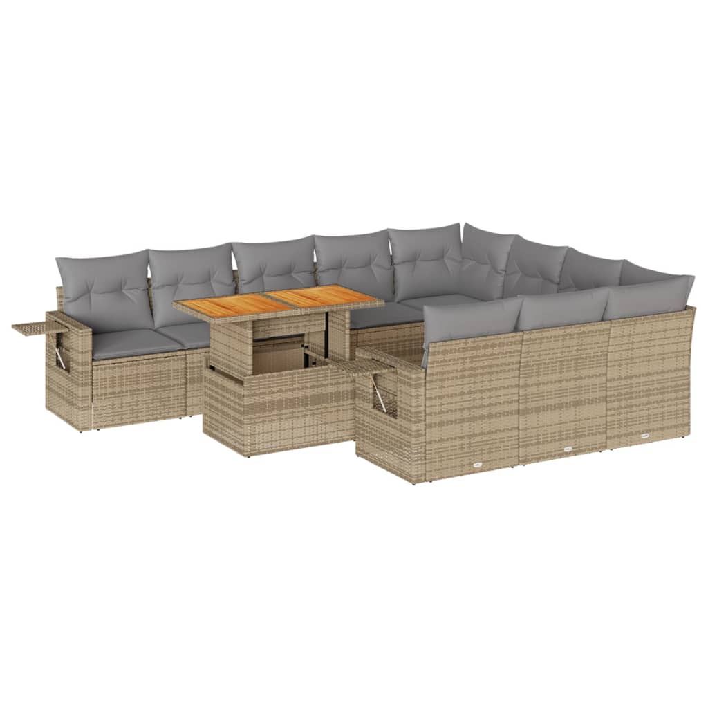 11-delige Tuinset met kussens poly rattan beige