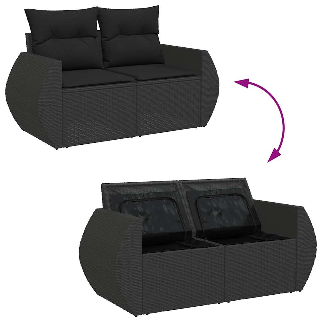 6-delige Loungeset met kussens poly rattan zwart