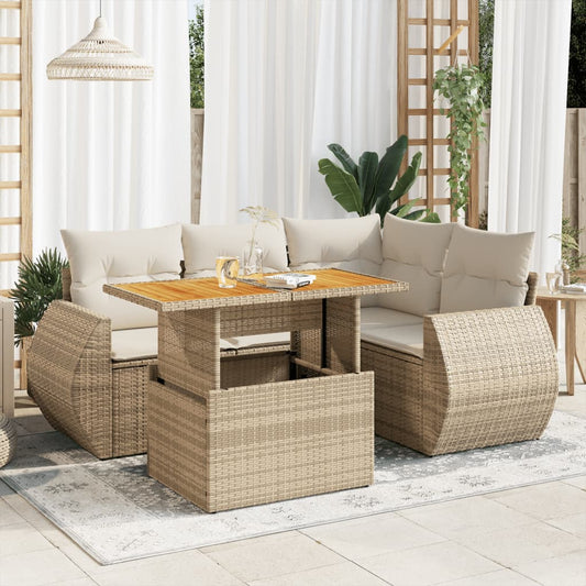 5-delige Loungeset met kussens poly rattan beige