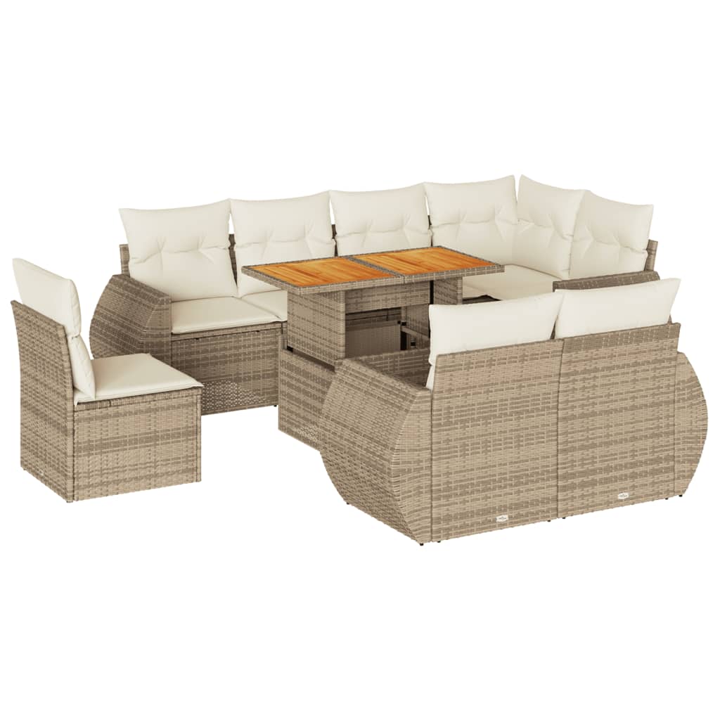 9-delige Loungeset met kussens poly rattan beige