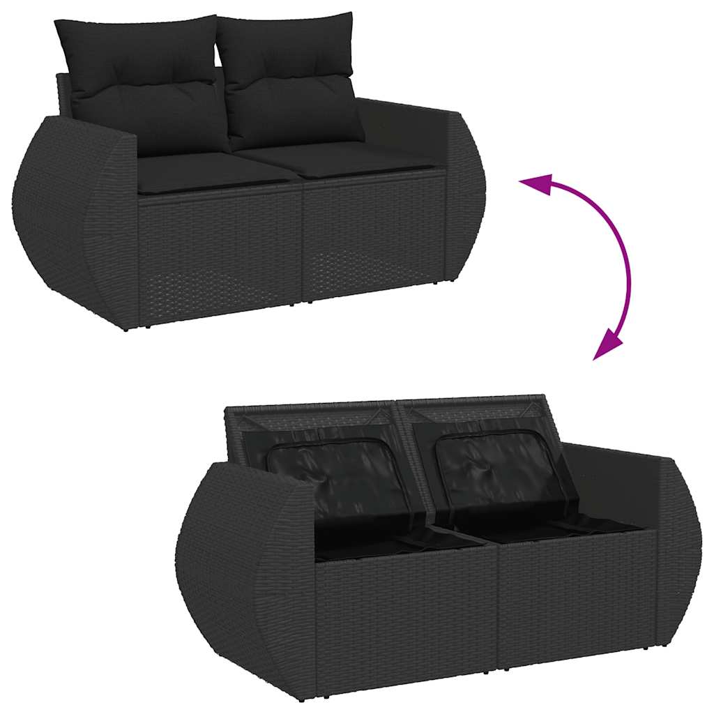 7-delige Loungeset met kussens poly rattan zwart