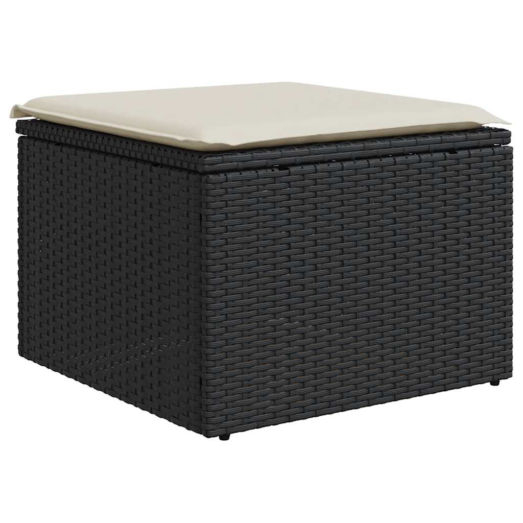 7-delige Loungeset met kussens poly rattan zwart