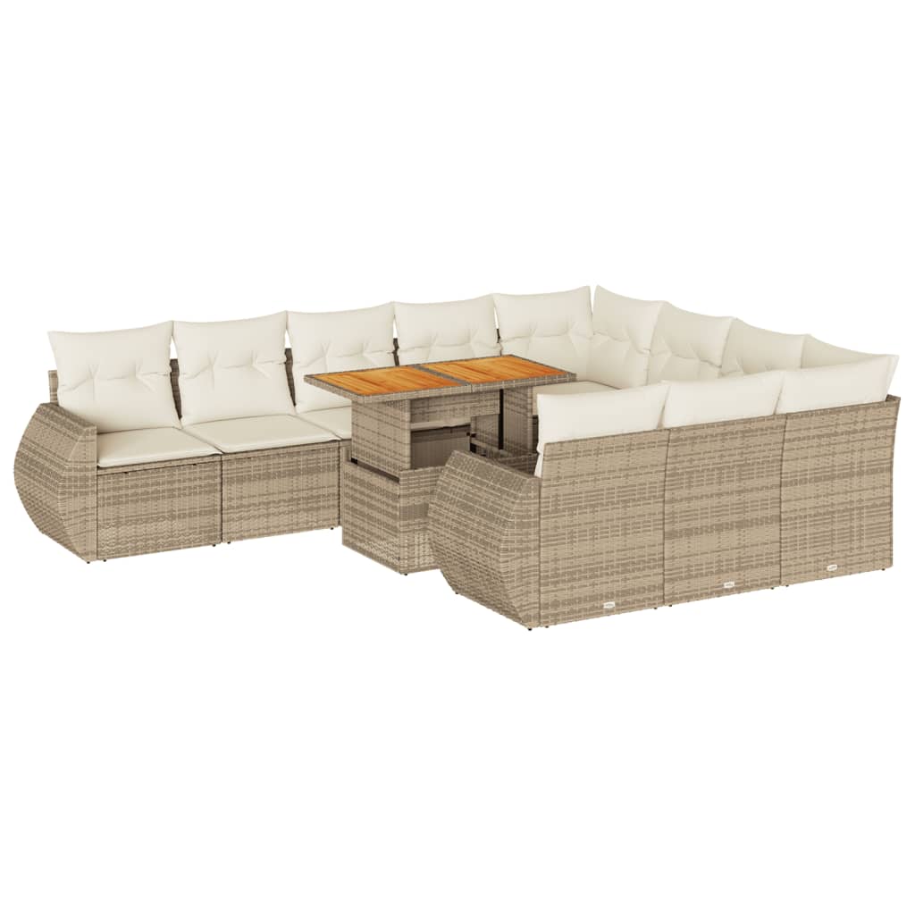 11-delige Tuinset met kussens poly rattan beige