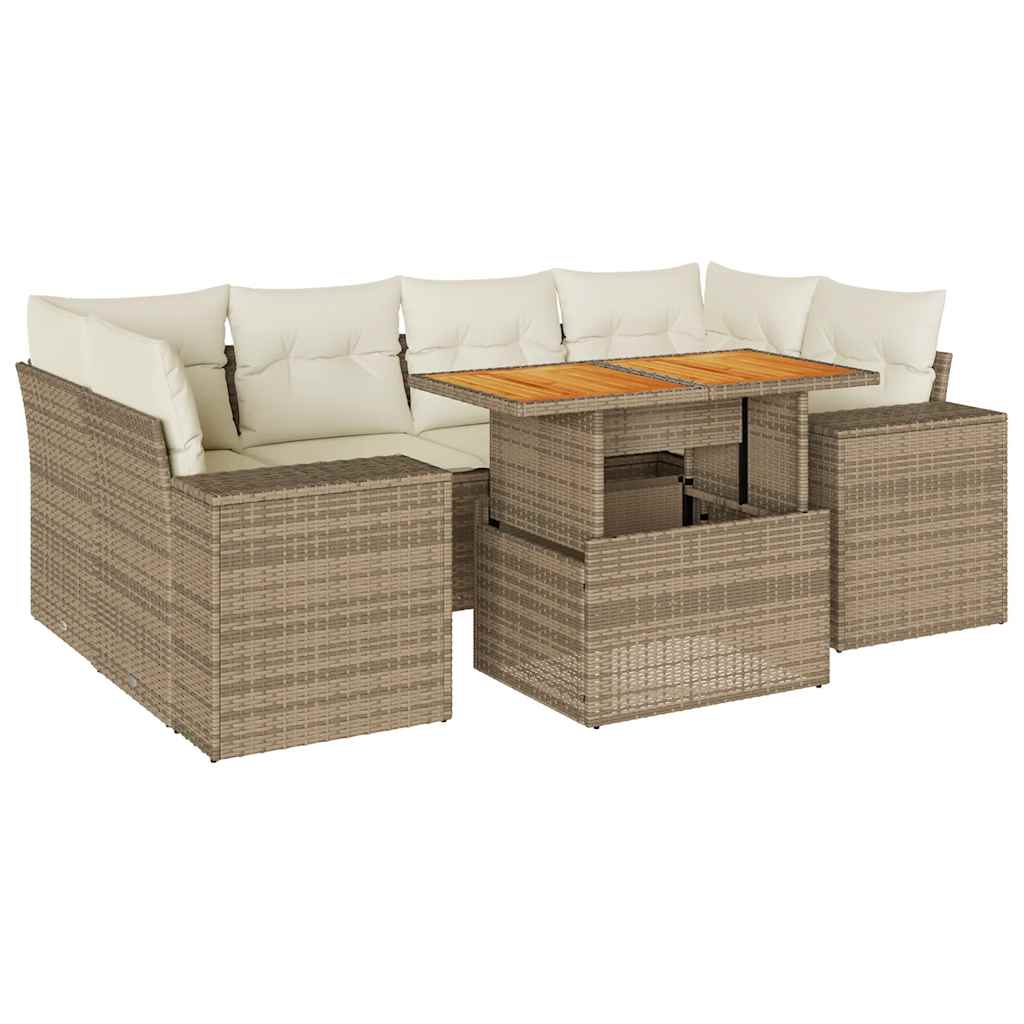 7-delige Loungeset met kussens poly rattan beige