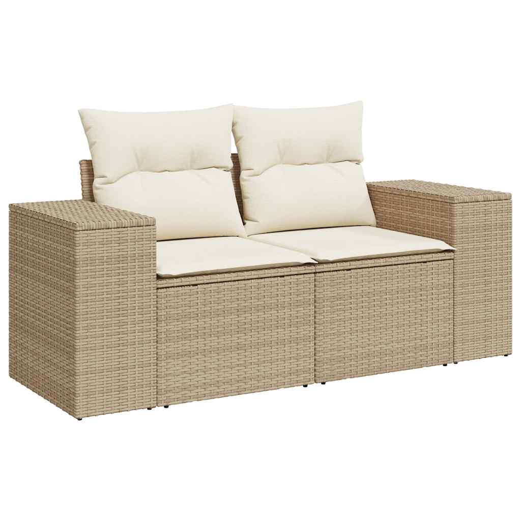 7-delige Loungeset met kussens poly rattan beige