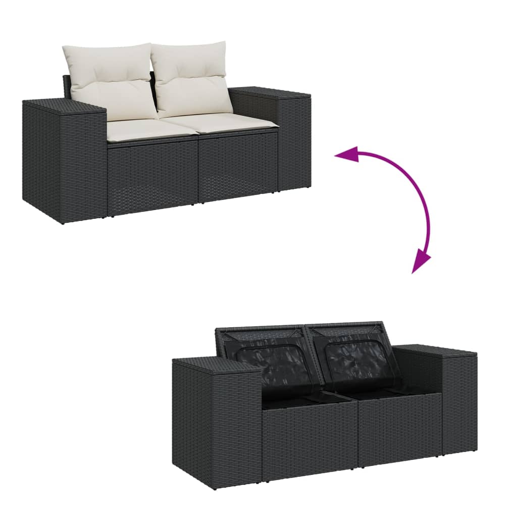 5-delige Loungeset met kussens poly rattan zwart