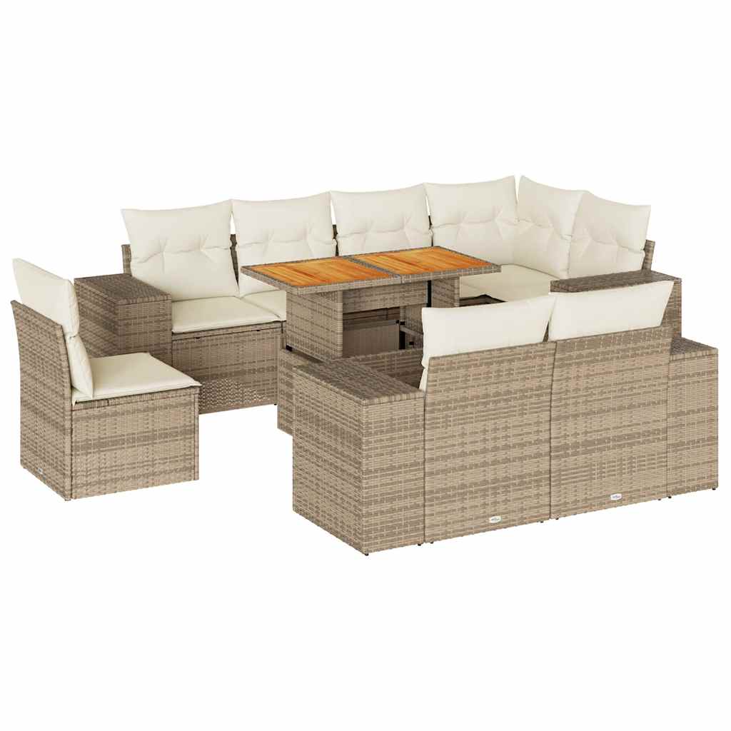 9-delige Loungeset met kussens poly rattan beige