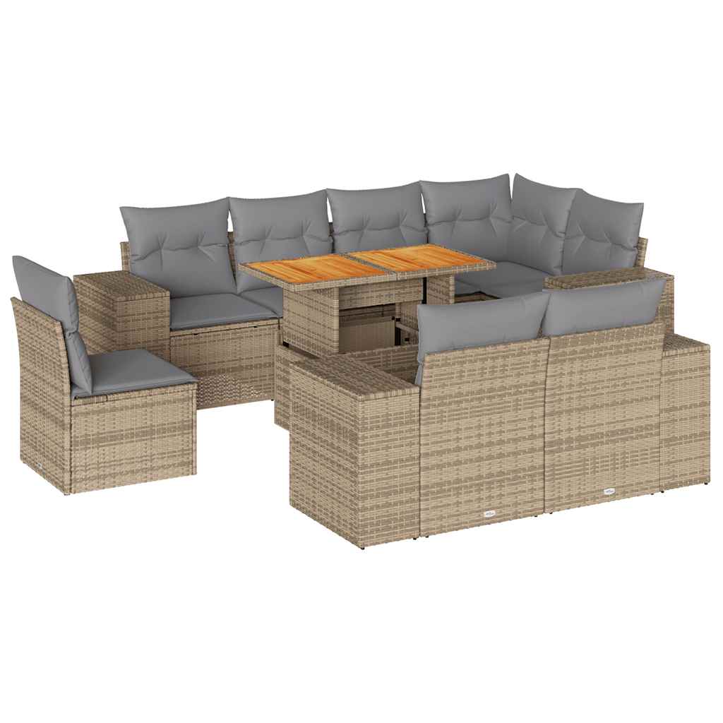 9-delige Loungeset met kussens poly rattan beige