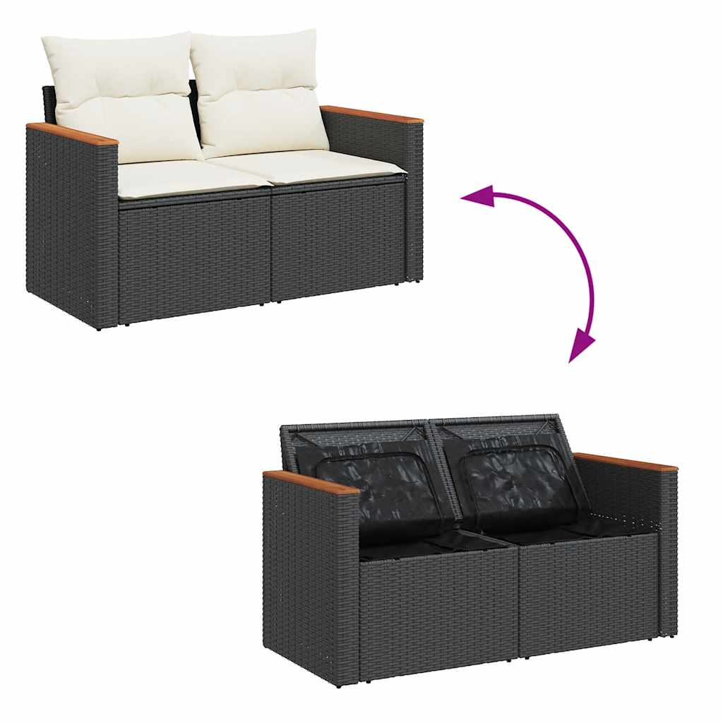 6-delige Loungeset met kussens poly rattan acacia zwart