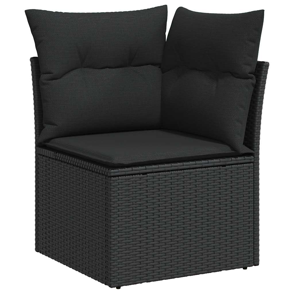 5-delige Loungeset met kussens poly rattan acacia zwart