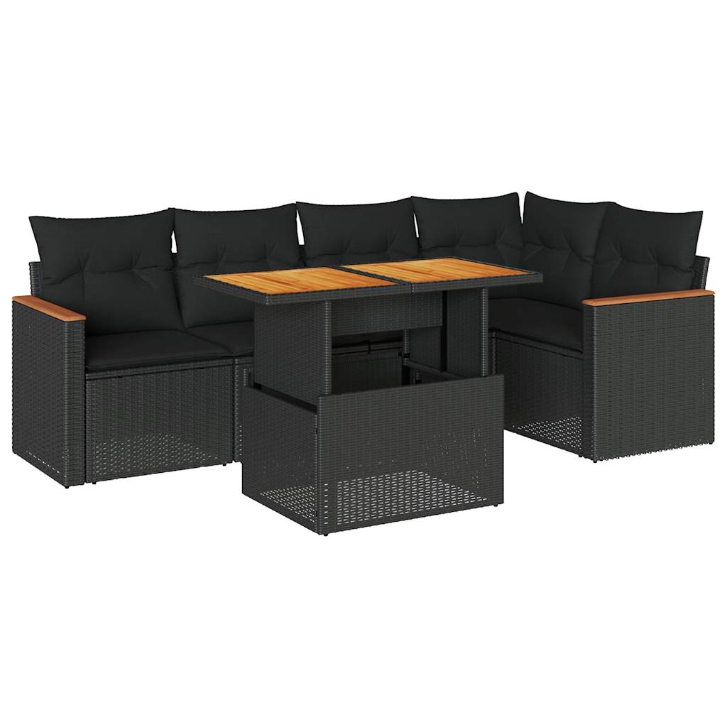 5-delige Loungeset met kussens poly rattan acacia zwart