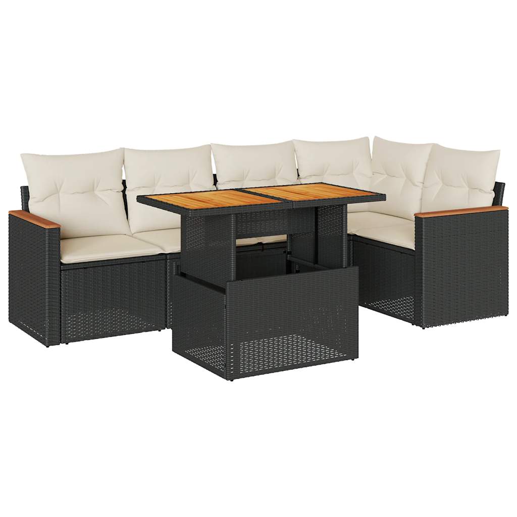 5-delige Loungeset met kussens poly rattan acacia zwart