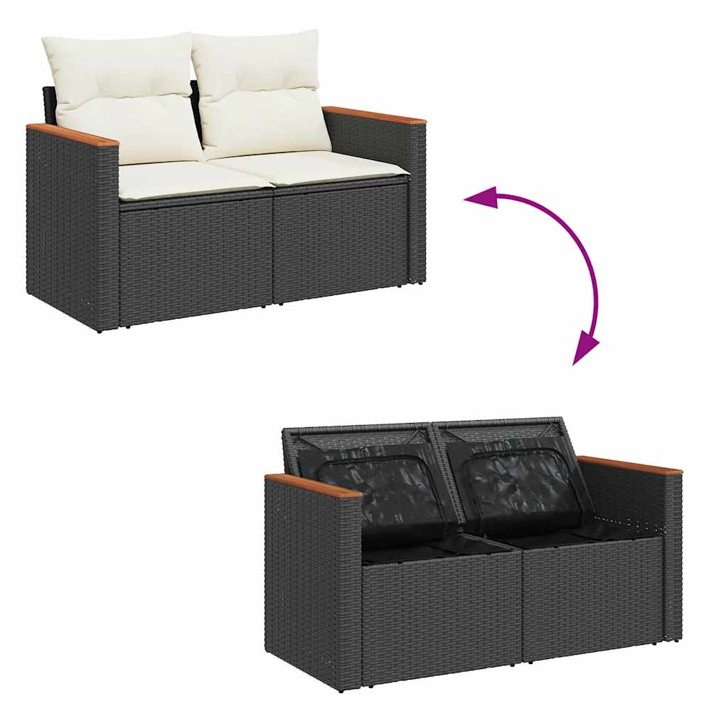 5-delige Loungeset met kussens poly rattan acacia zwart