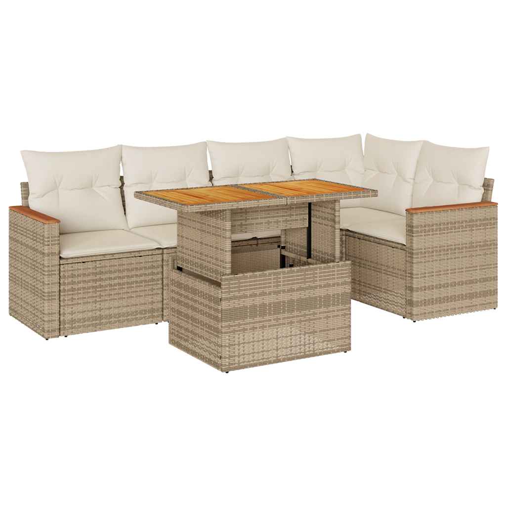 5-delige Loungeset met kussens poly rattan en acaciahout beige