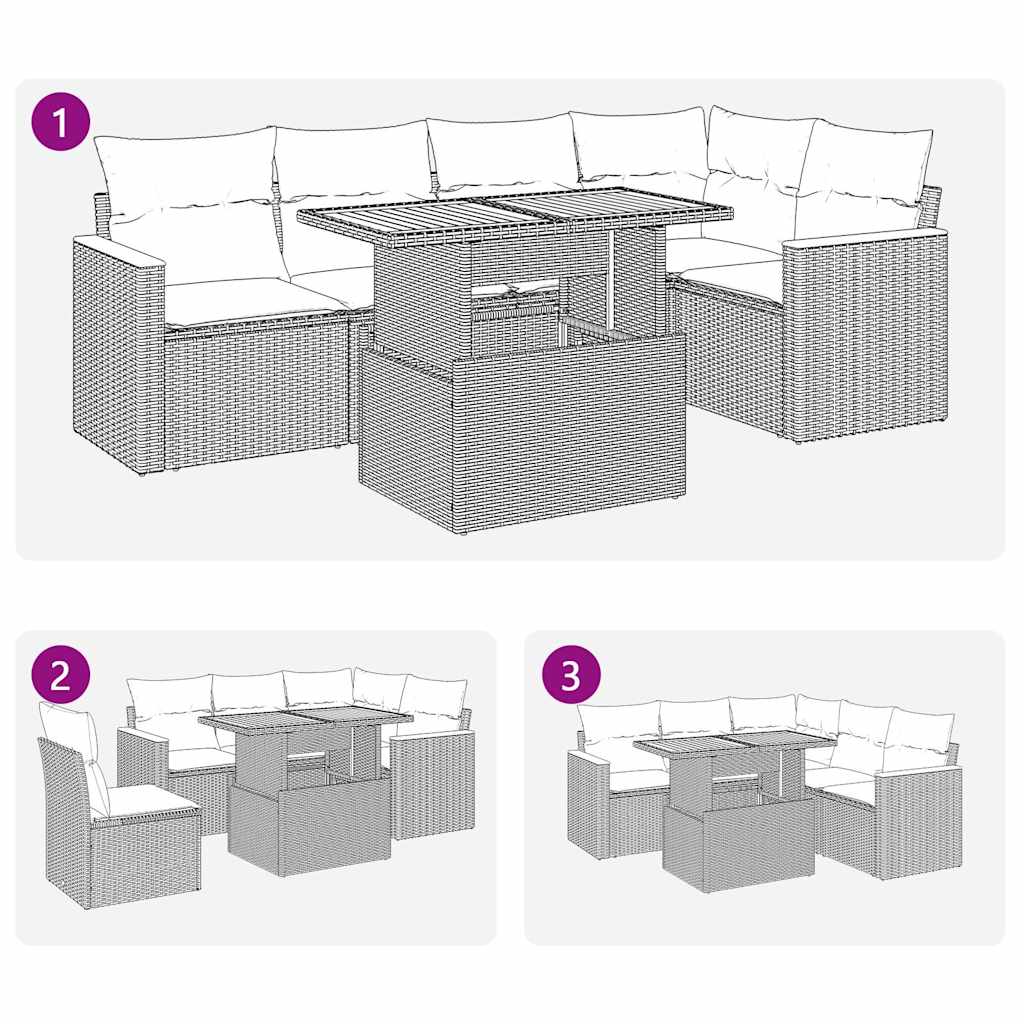 5-delige Loungeset met kussens poly rattan en acaciahout beige