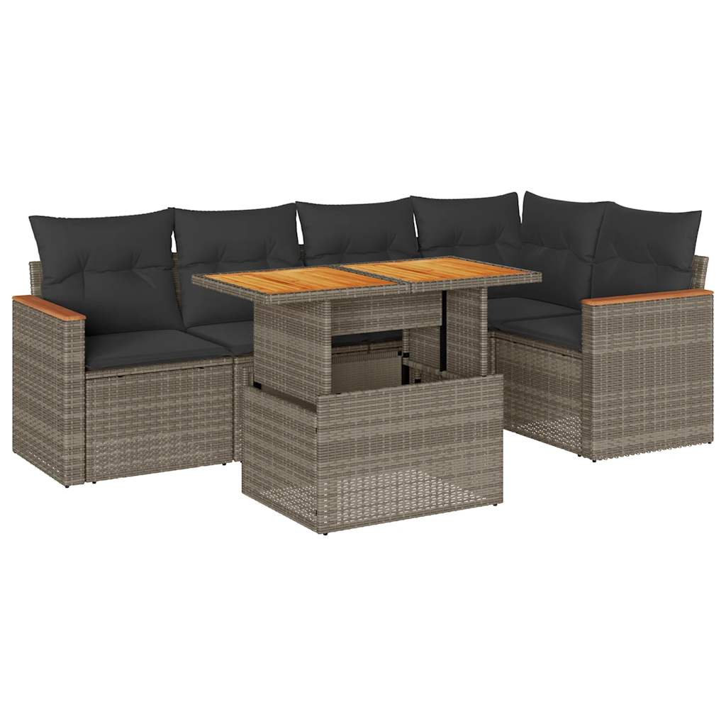 5-delige Loungeset met kussens poly rattan acacia grijs