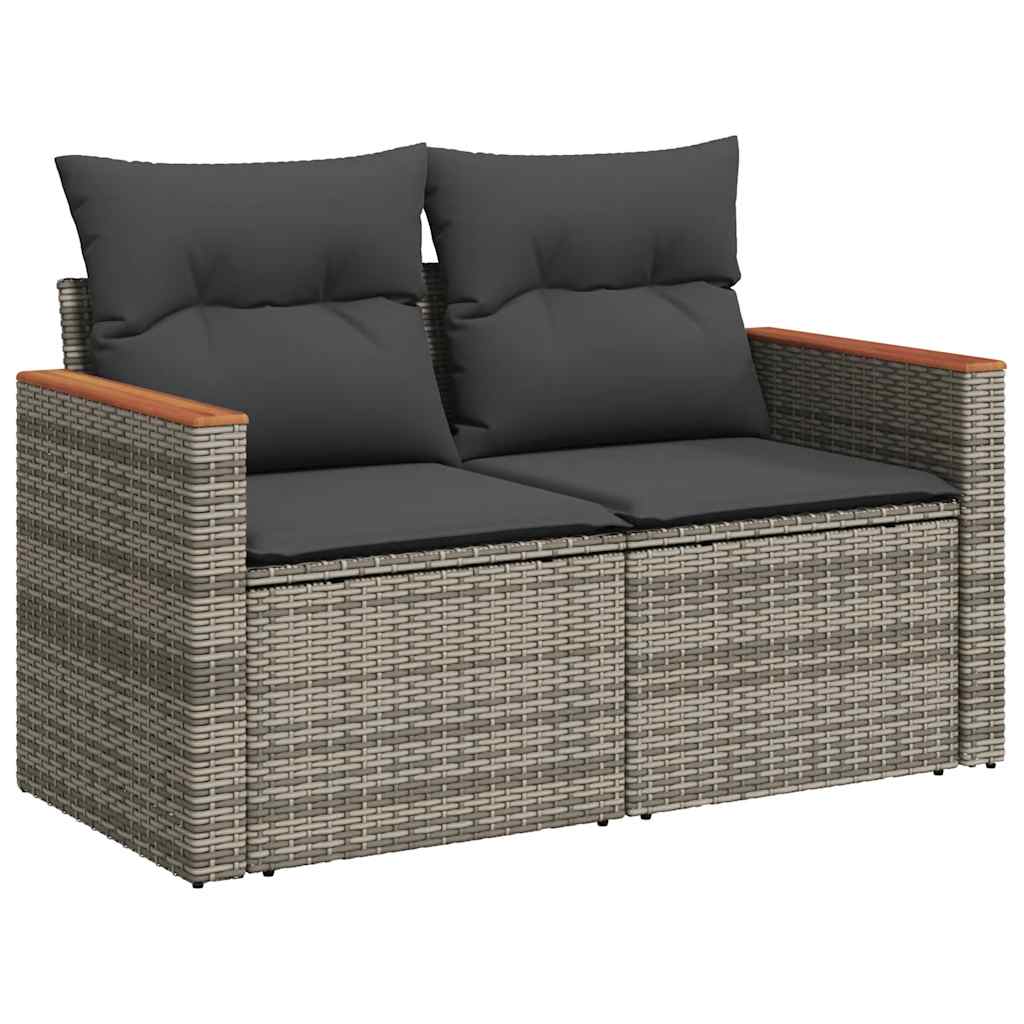 7-delige Loungeset met kussens poly rattan acacia grijs