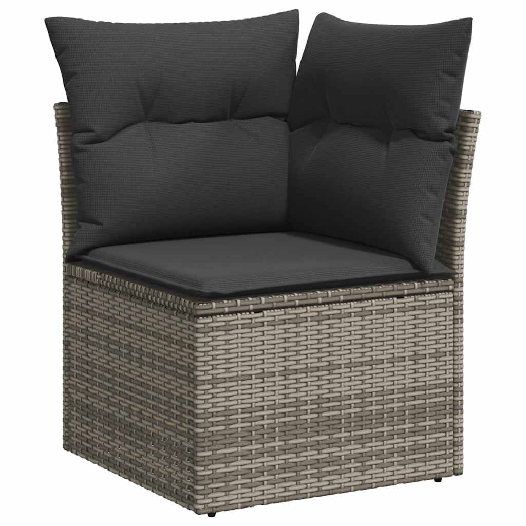 7-delige Loungeset met kussens poly rattan acacia grijs