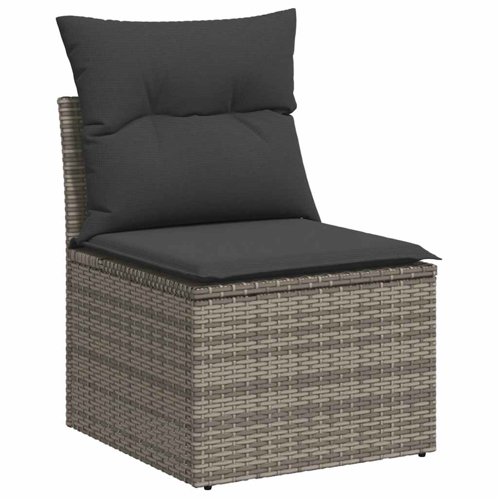 7-delige Loungeset met kussens poly rattan acacia grijs