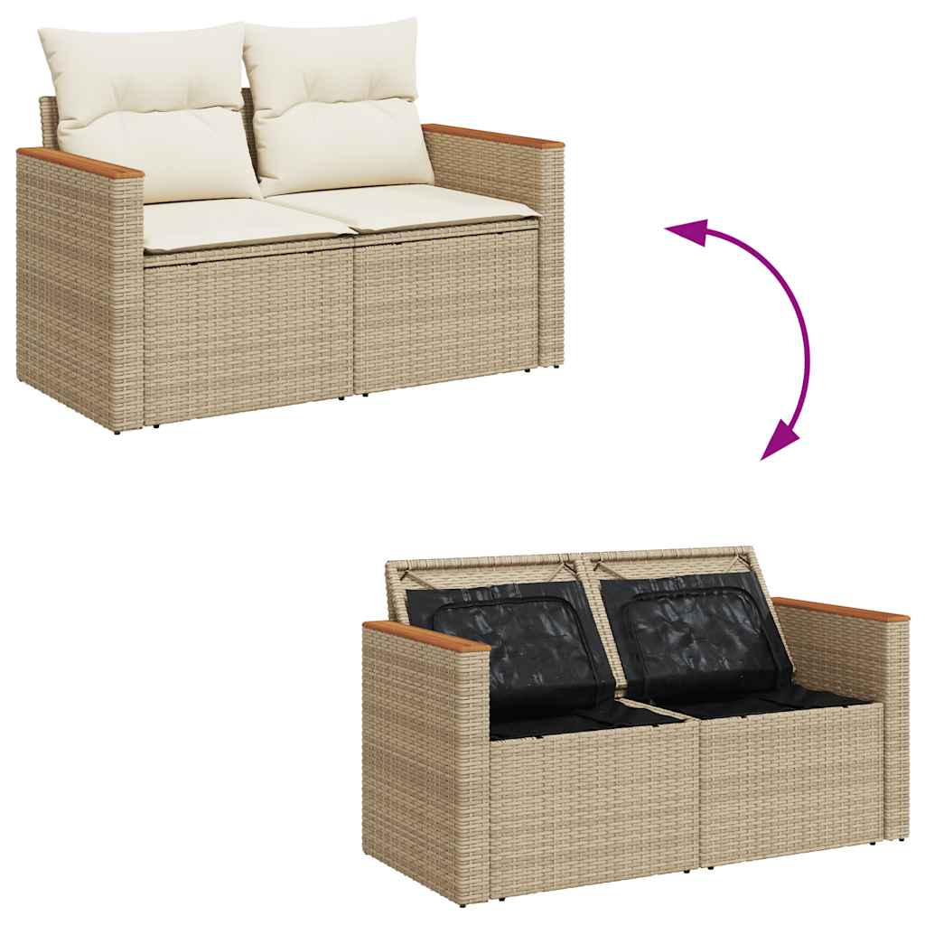 11-delige Tuinset met kussens poly rattan acacia beige