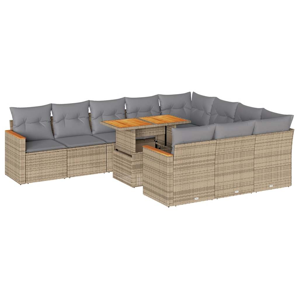 11-delige Tuinset met kussens poly rattan acacia beige