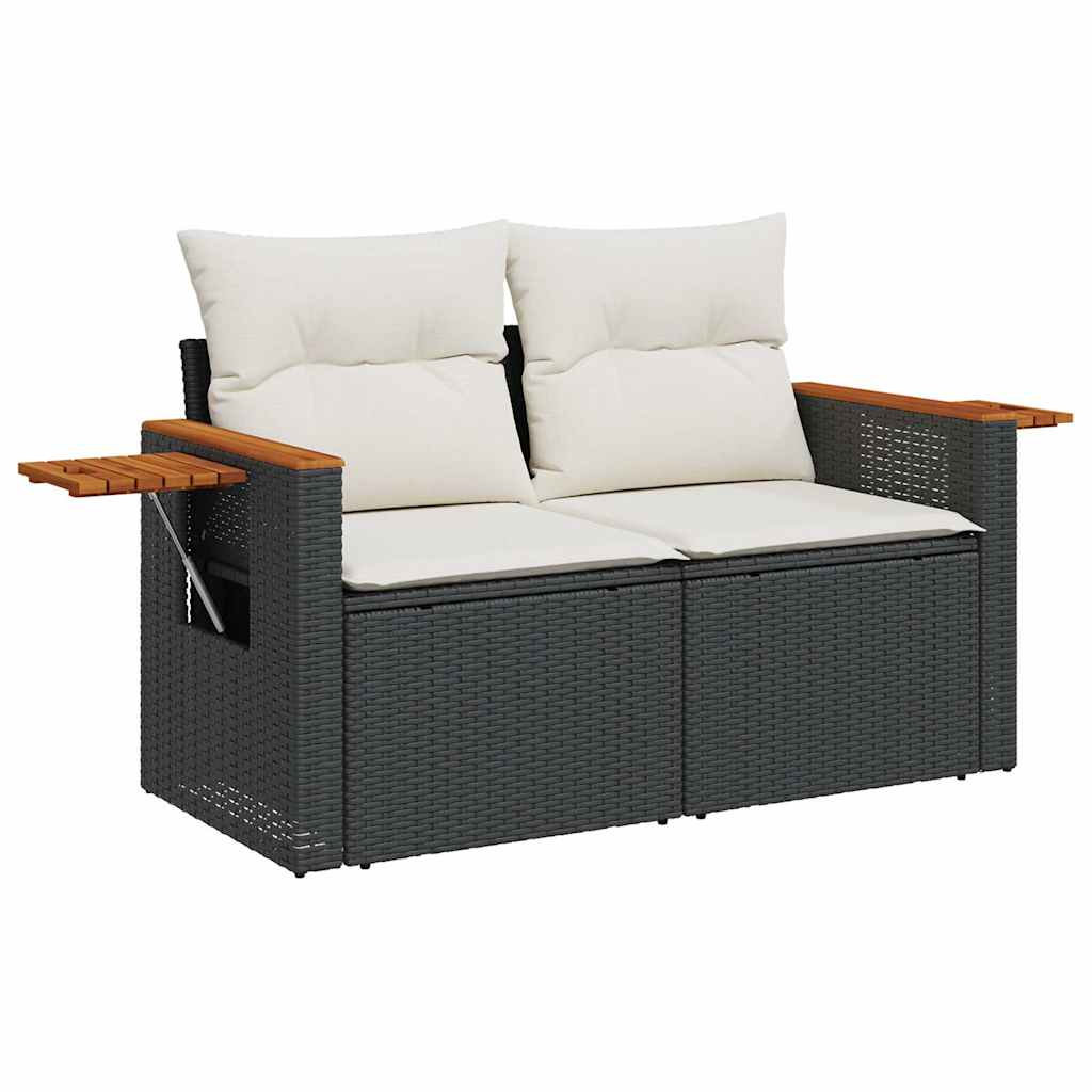 7-delige Loungeset met kussens poly rattan acacia zwart