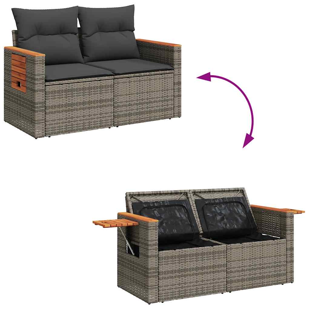 7-delige Loungeset met kussens poly rattan acacia grijs