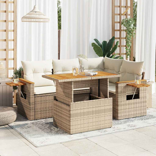 4-delige Loungeset met kussens poly rattan acacia beige