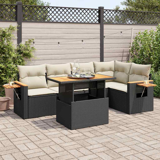 5-delige Loungeset met kussens poly rattan acacia zwart