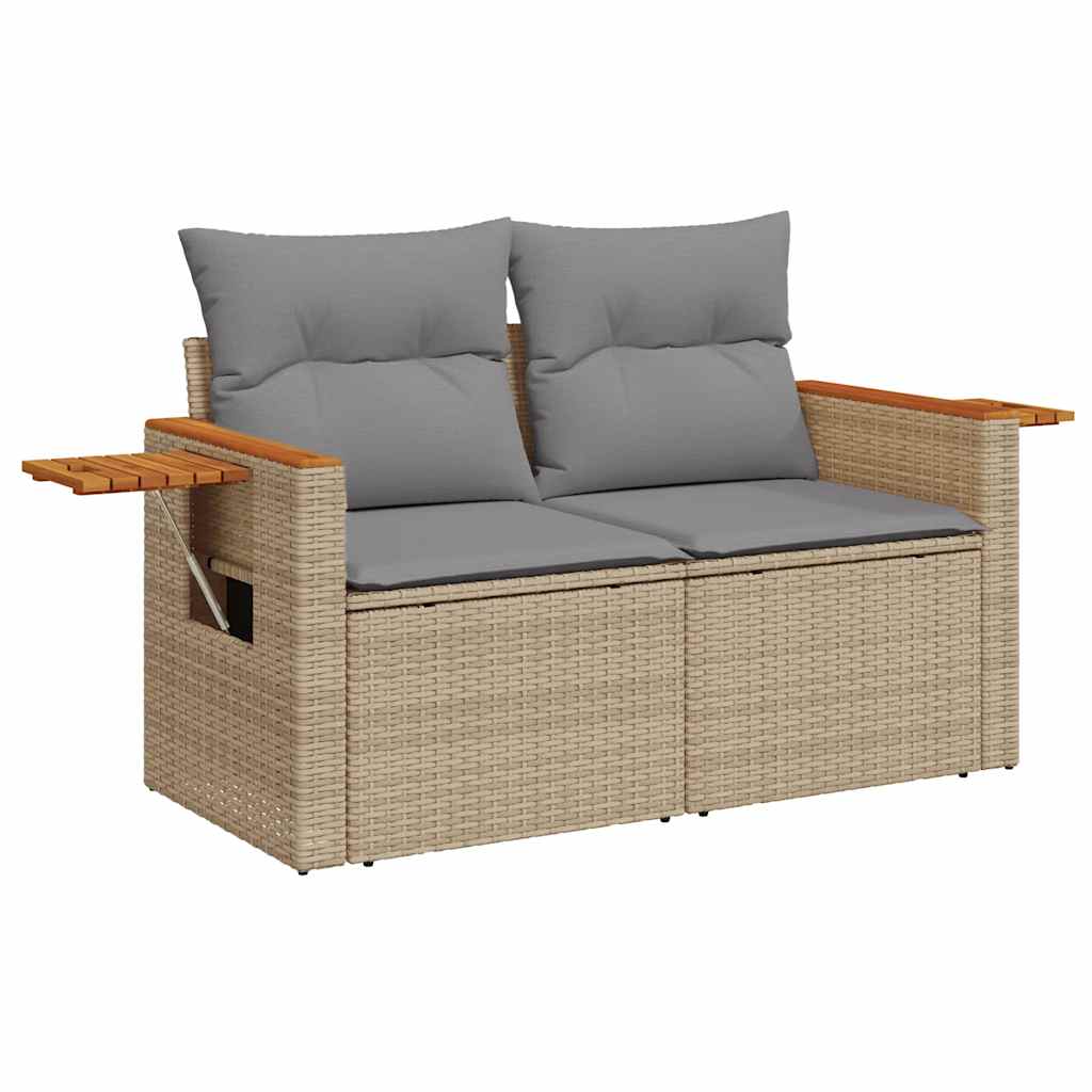 5-delige Loungeset met kussens poly rattan en acaciahout beige